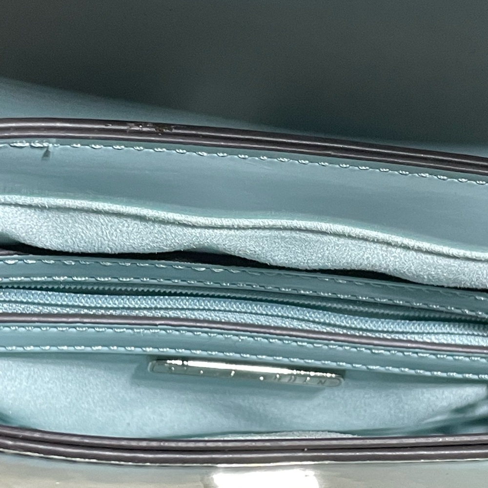 Steve Madden Small Saddle Bag Shaped Aqua Patent Leather Mini Shoulder Bag #H-28 - Picture 5 of 6